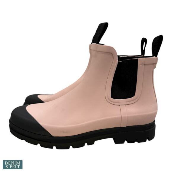 Everlane The Rain Boot Pink Black Chunky Chelsea Waterproof Ankle Rain Boots - Picture 9 of 16